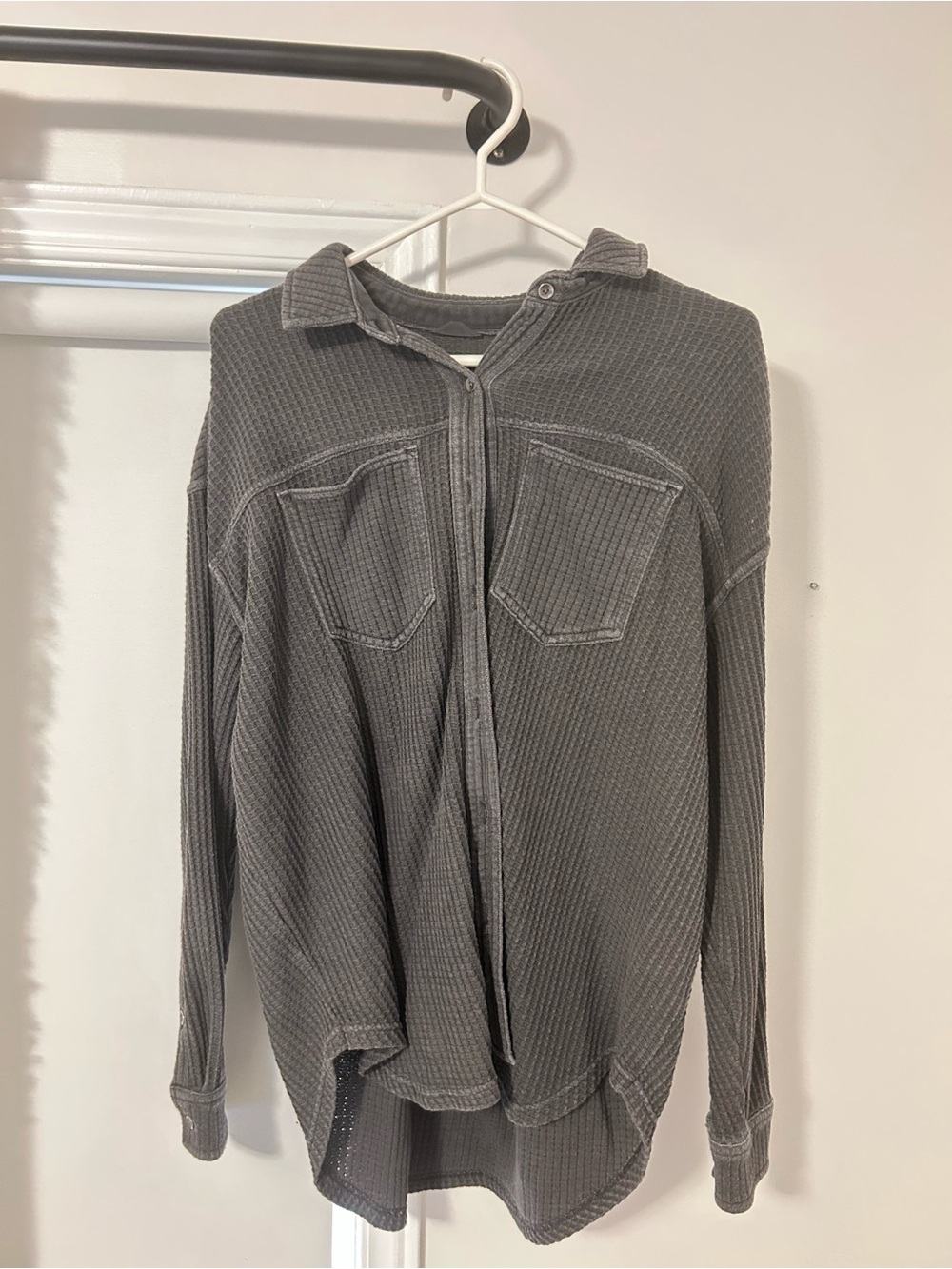 aerie Charcoal Waffle Knit Button-Up Shacket